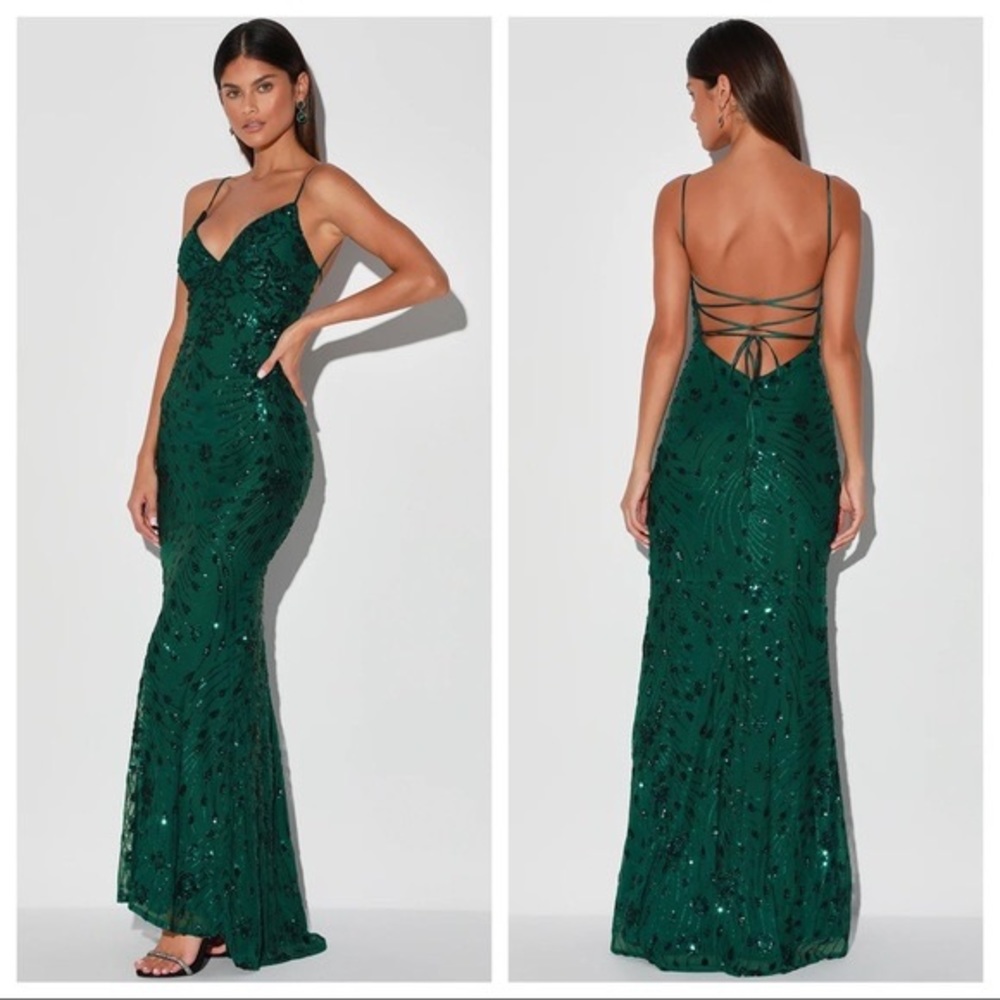 NWT GREEN Lulus Sequin Maxi Dress